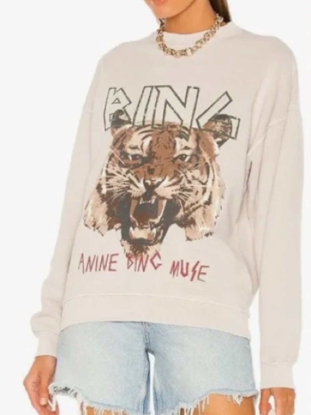 ANINE BING Cream Tiger Muse Crewneck